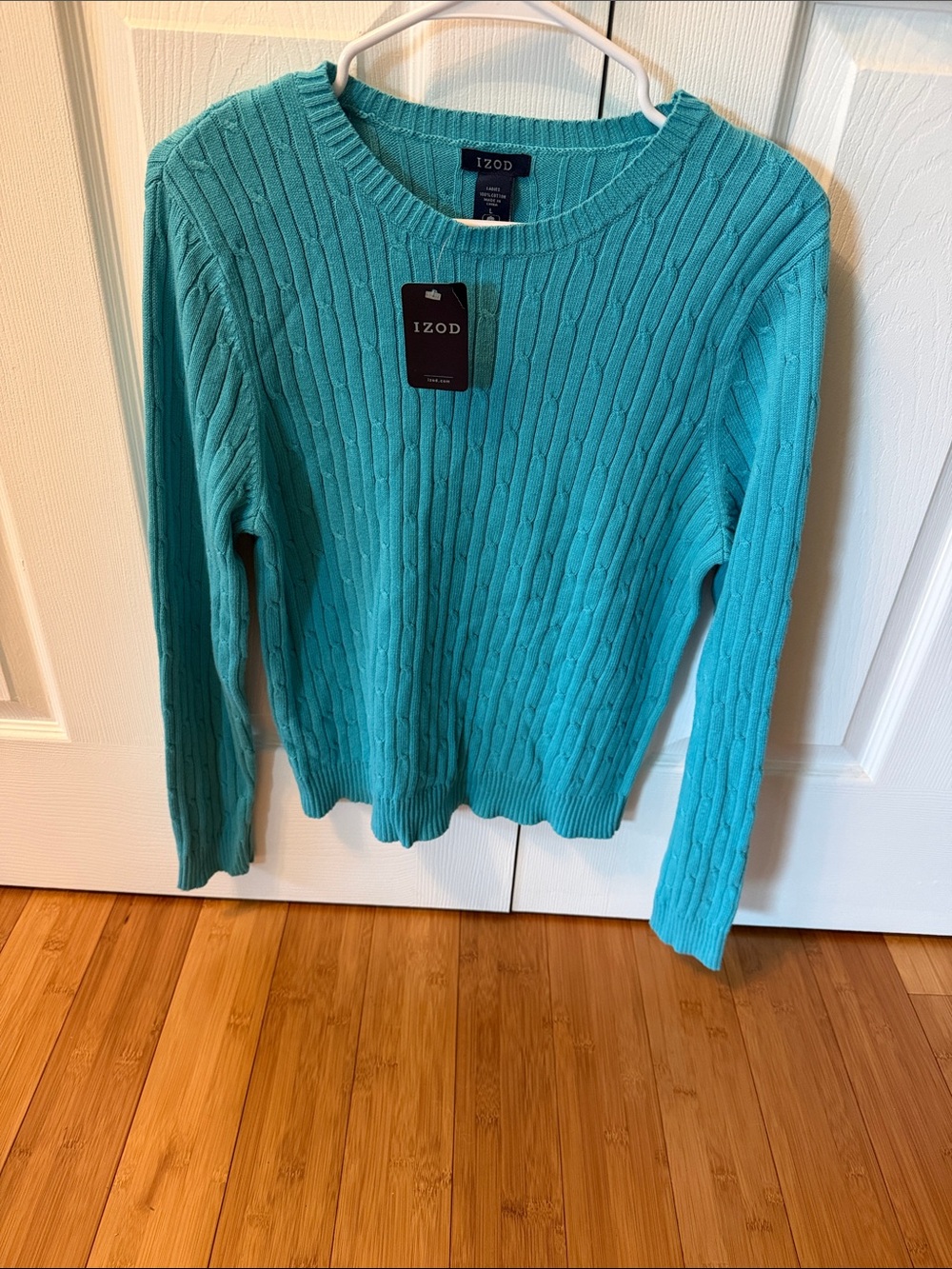 NWT Izod Women's Cable Knit Crewneck Sweater - Teal Blue